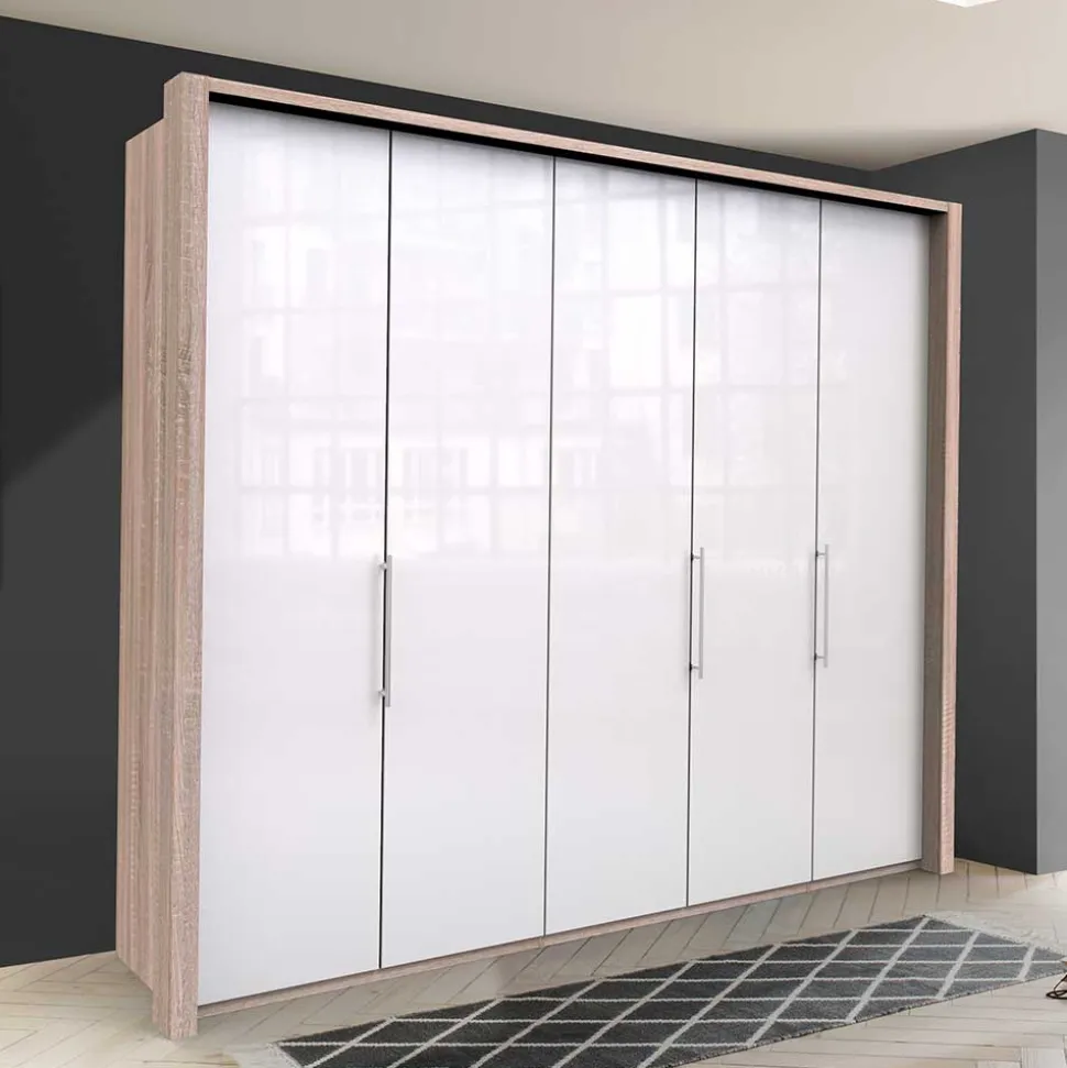 Breiter Schlafzimmerschrank mit weißer Glasfront - Bosays