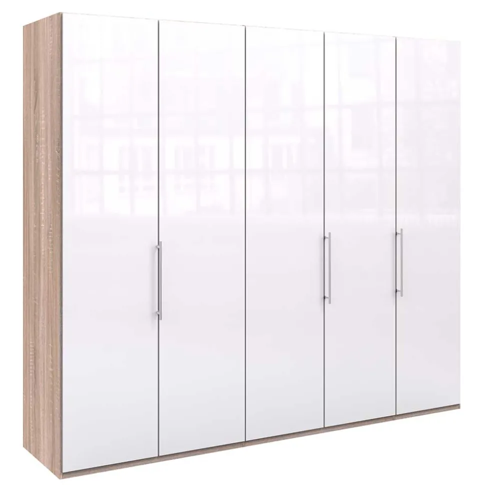 Breiter Schlafzimmerschrank mit weißer Glasfront - Bosays