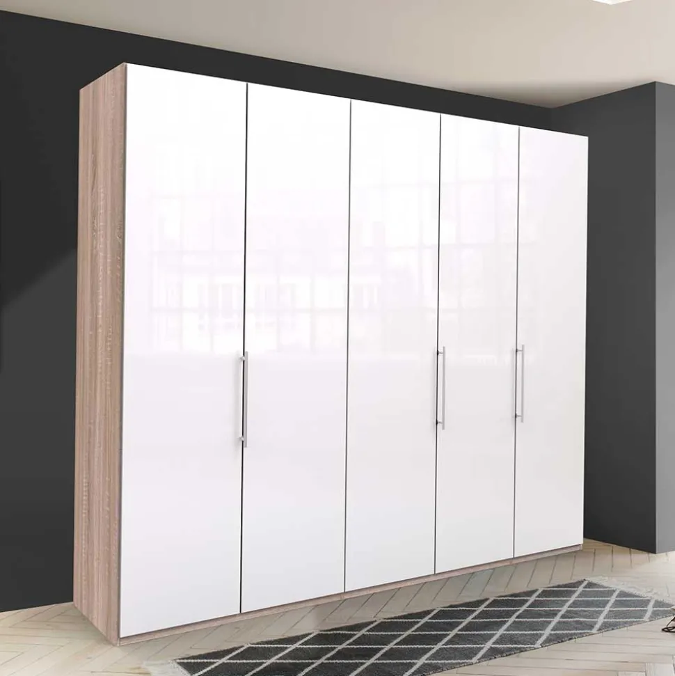 Breiter Schlafzimmerschrank mit weißer Glasfront - Bosays