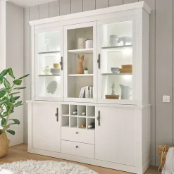 Buffetschrank Vitrine in weißer Holzoptik Pinie - Liancos