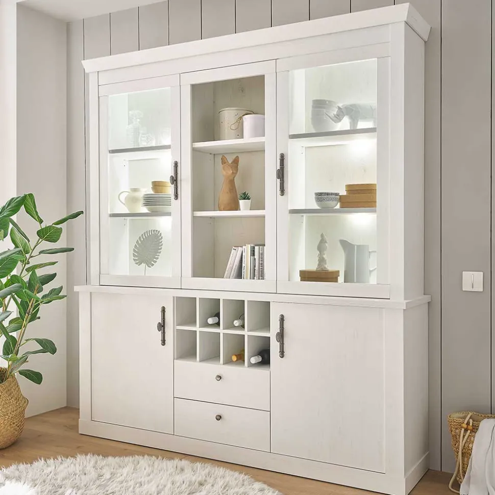 Buffetschrank Vitrine in weißer Holzoptik Pinie - Liancos
