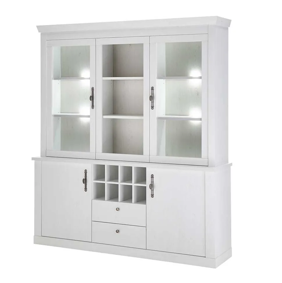 Buffetschrank Vitrine in weißer Holzoptik Pinie - Liancos