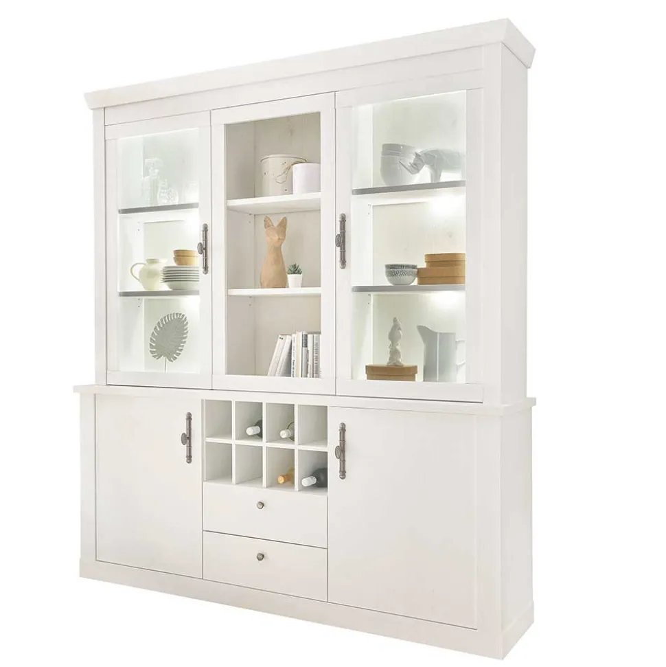 Buffetschrank Vitrine in weißer Holzoptik Pinie - Liancos