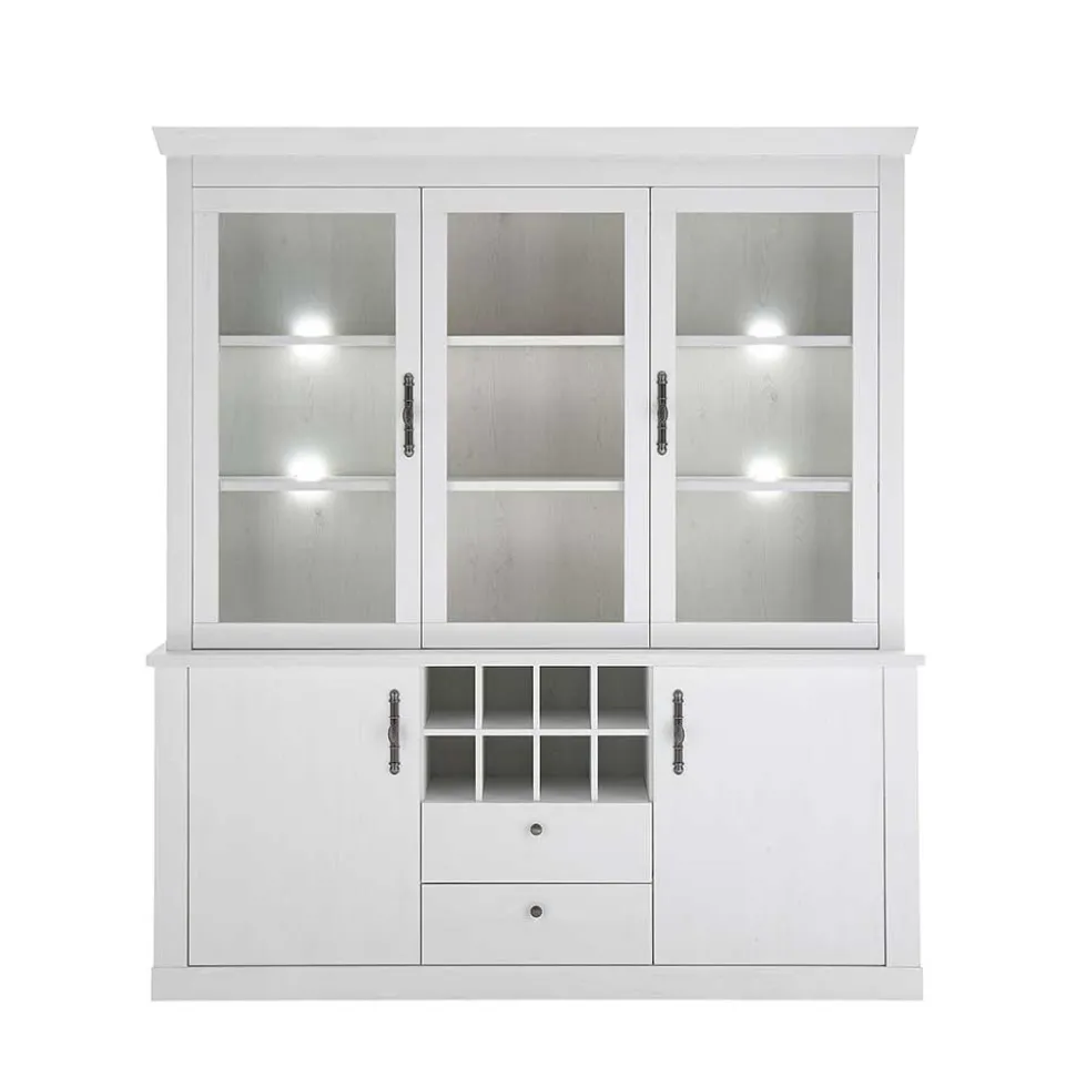 Buffetschrank Vitrine in weißer Holzoptik Pinie - Liancos