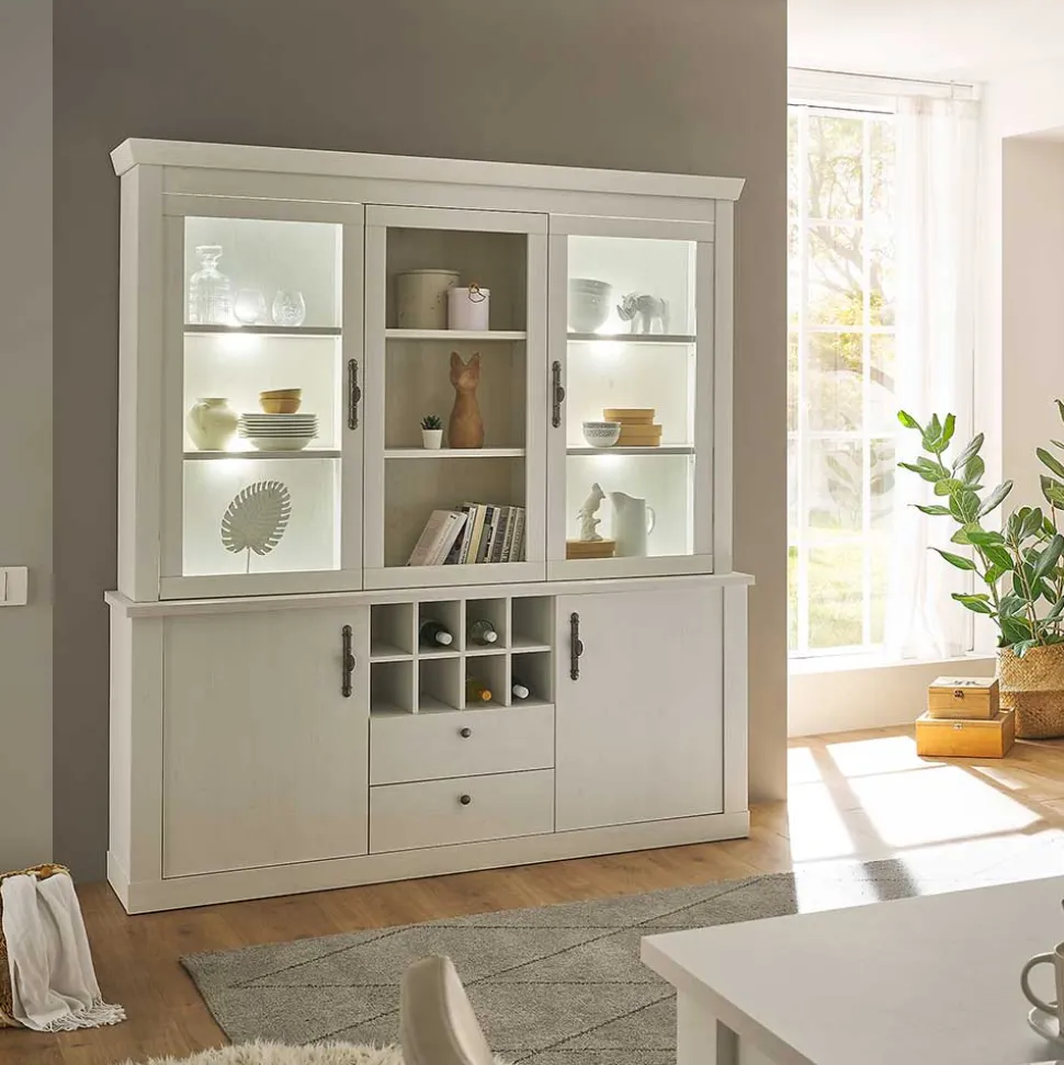 Buffetschrank Vitrine in weißer Holzoptik Pinie - Liancos