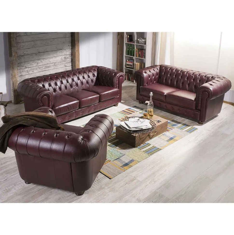 Chesterfield Polstergarnitur aus Leder - Geoloro (dreiteilig)