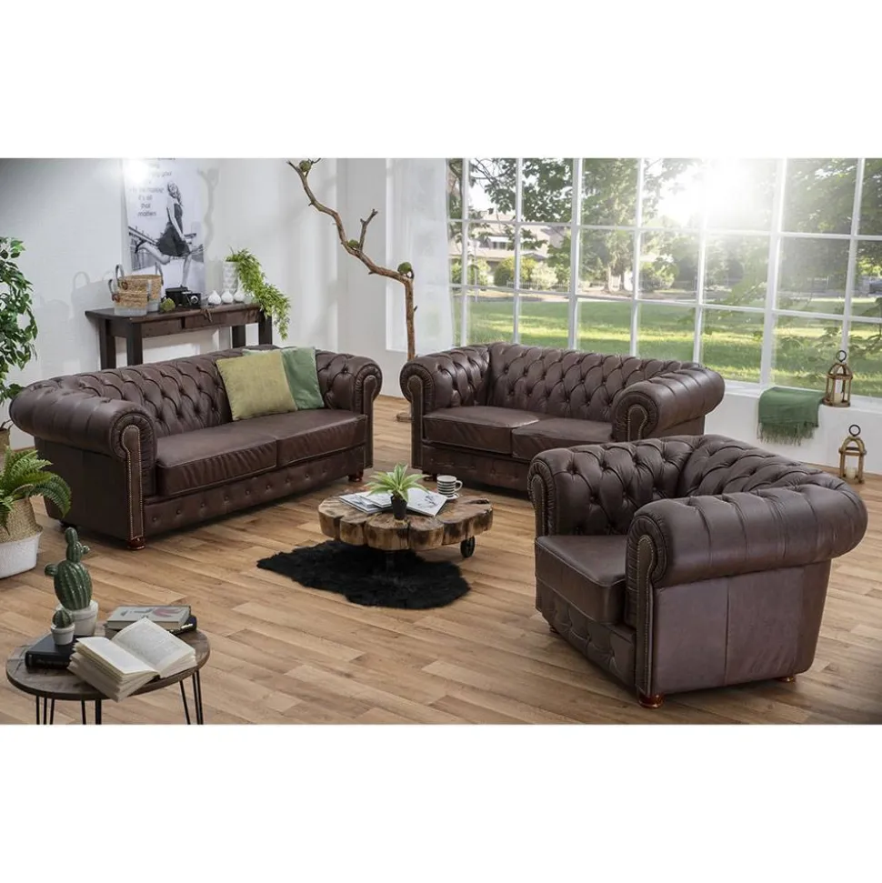 Chesterfield Polstergruppe aus Leder - Pluna (dreiteilig)