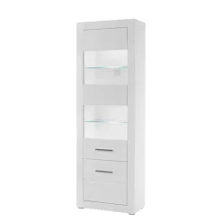 280cm breite Schrankwand in Weiß Hochglanz Yulis optional mit LED (vierteilig)