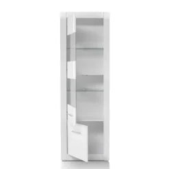 280cm breite Schrankwand in Weiß Hochglanz Yulis optional mit LED (vierteilig)