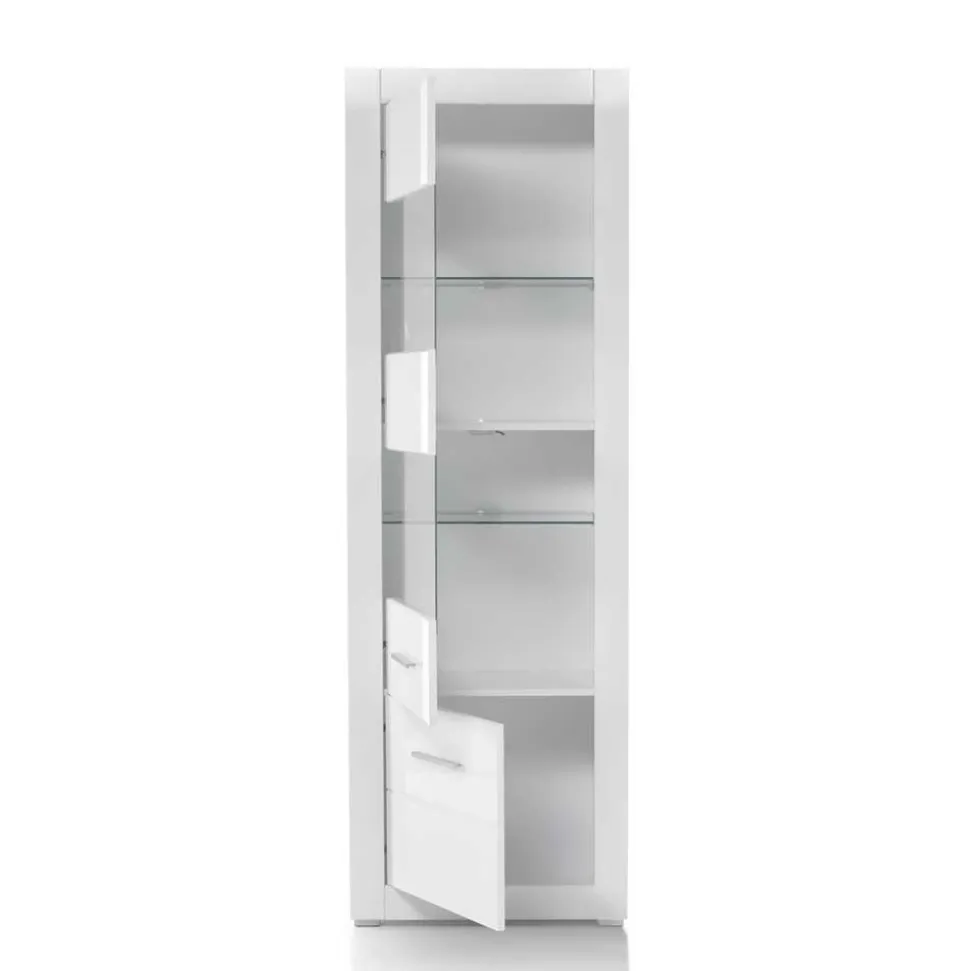 280cm breite Schrankwand in Weiß Hochglanz Yulis optional mit LED (vierteilig)