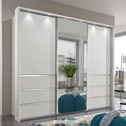 250cm Kleiderschrank in Weiß Glas & Spiegel - Kitts