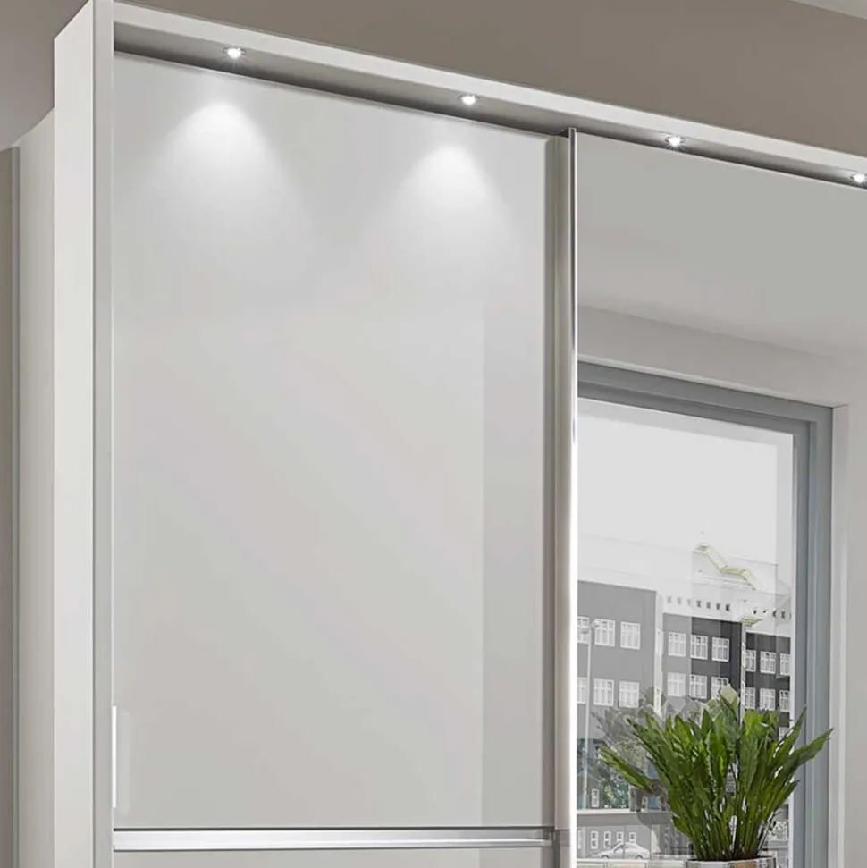 250cm Kleiderschrank in Weiß Glas & Spiegel - Kitts