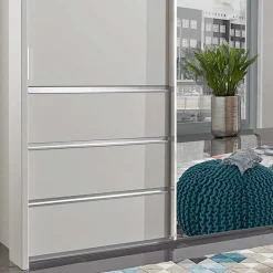 250cm Kleiderschrank in Weiß Glas & Spiegel - Kitts