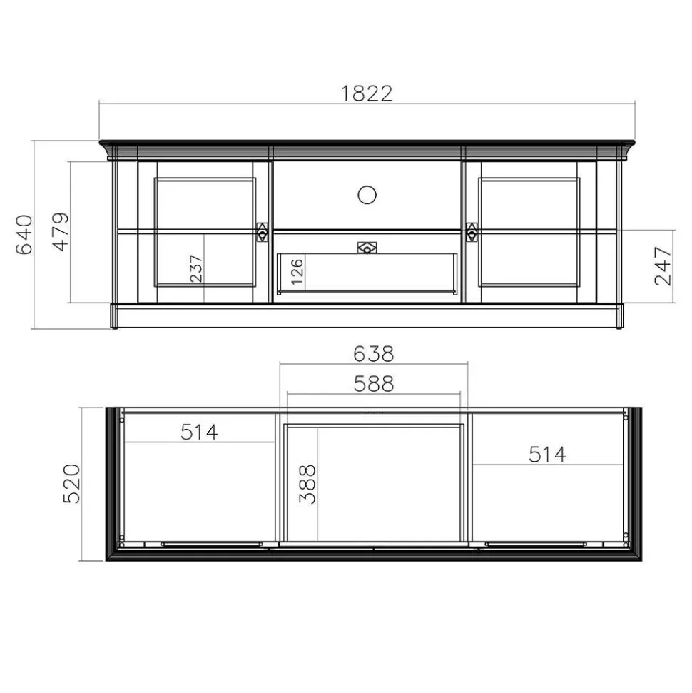 367cm Landhaus Anbauwand Set - Diatara (vierteilig)