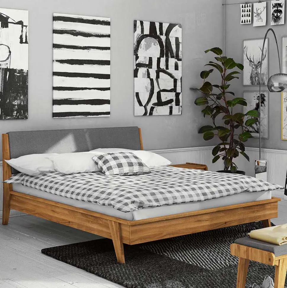 220cm langes Wildeiche Bett im Retrostil - Hardus