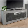 138cm TV Bank in Dunkelgrau & Beton Grau - Uxena
