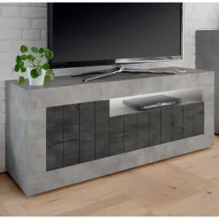 138cm TV Bank in Dunkelgrau & Beton Grau - Uxena