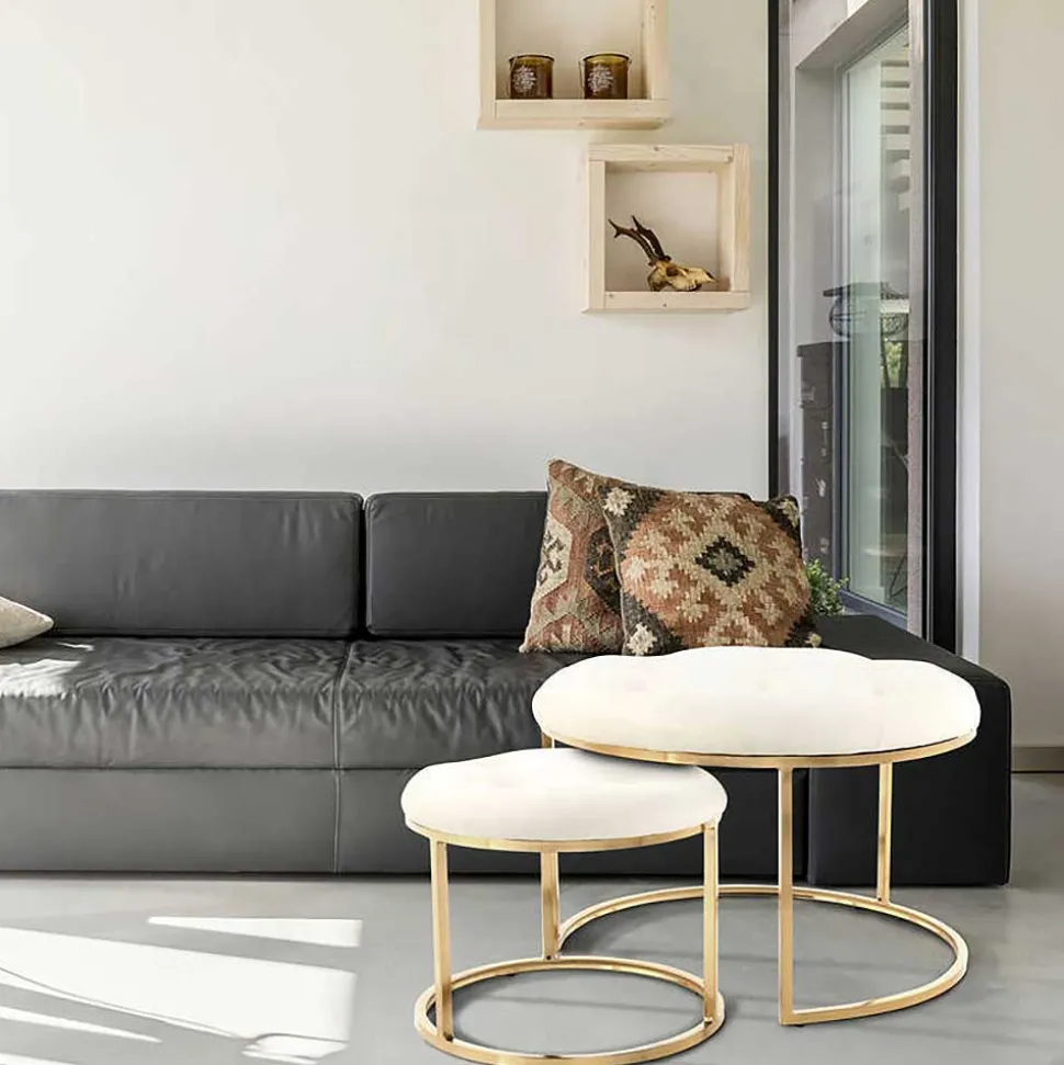 Couchhocker Set in Cremeweiß mit Gold - Gauri (zweiteilig)