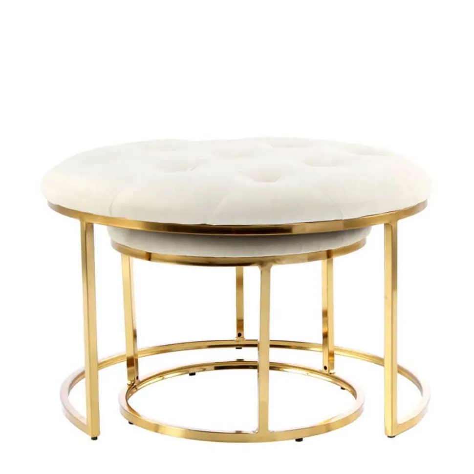Couchhocker Set in Cremeweiß mit Gold - Gauri (zweiteilig)