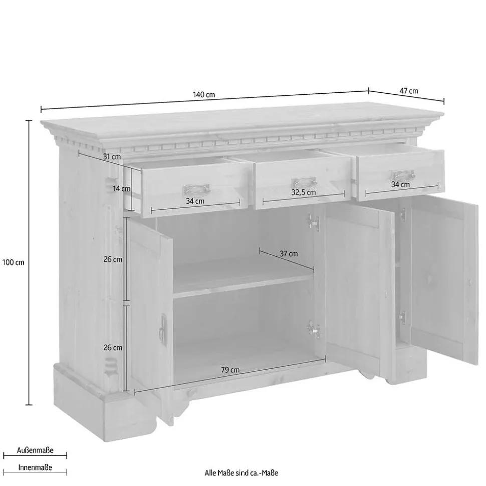 Dekorative Kombi Kommode aus Kiefer massiv - Fausanda