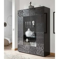 Design Hochglanz Vitrine in Anthrazit - Ipatal