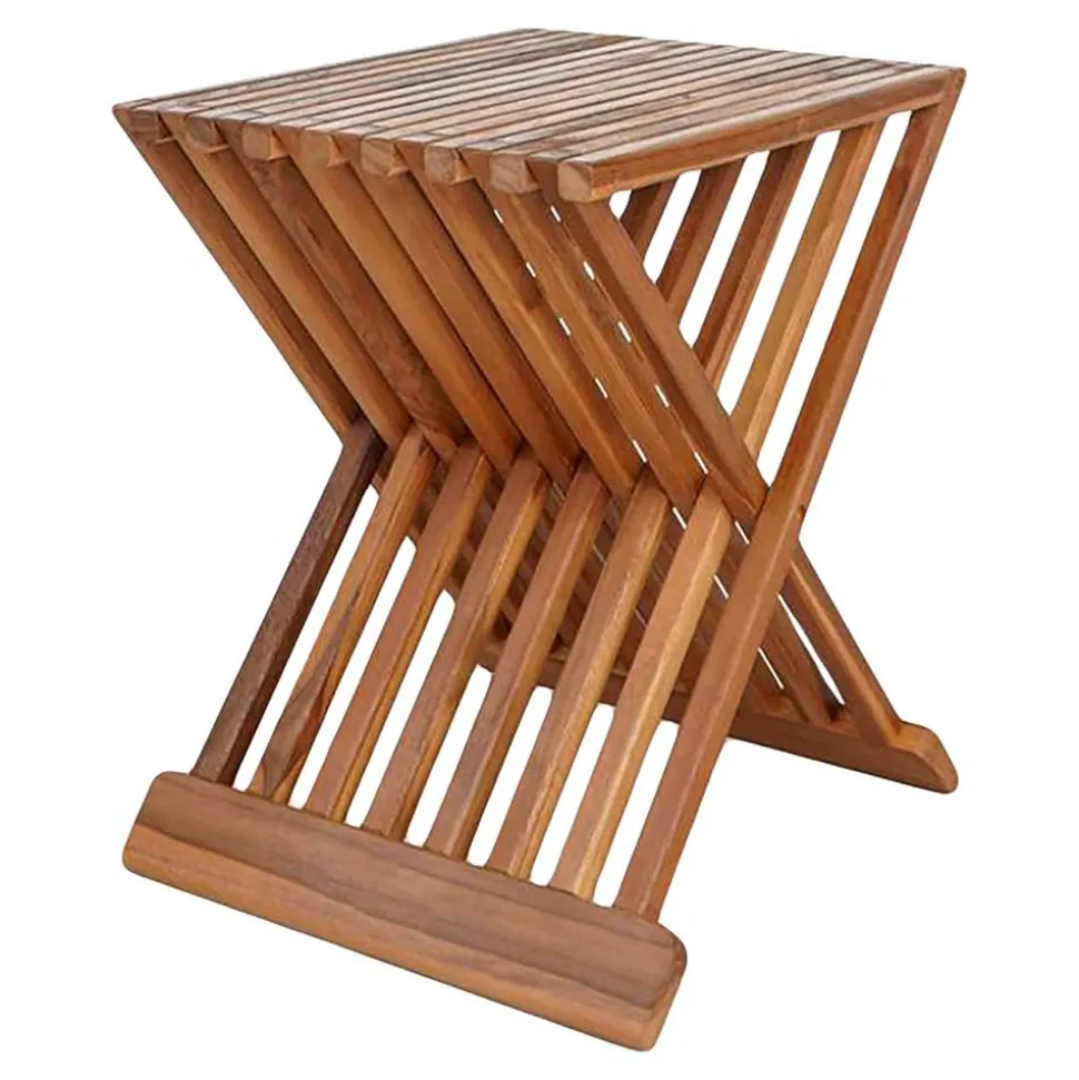 Design Hocker in X-Form aus Teak Massivholz - Zalya
