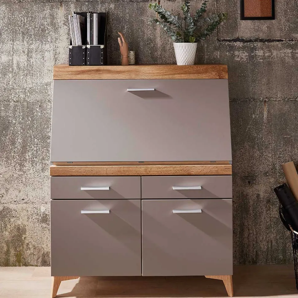 Design Sekretär in Grau & Eiche NB - Zella