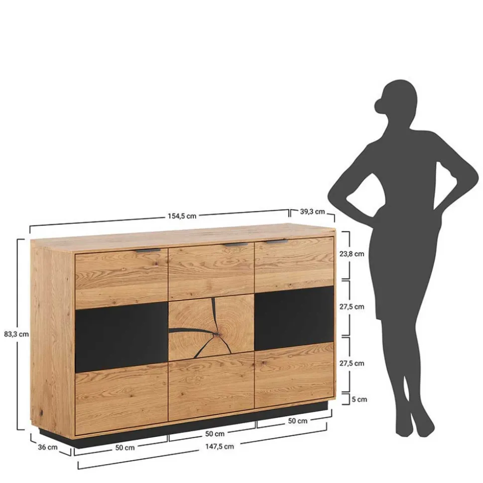 Design Sideboard aus Eiche und Glas - Masicuri