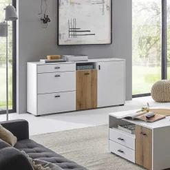 Design Sideboard in Mattweiß mit Wildeiche - Nenaloro
