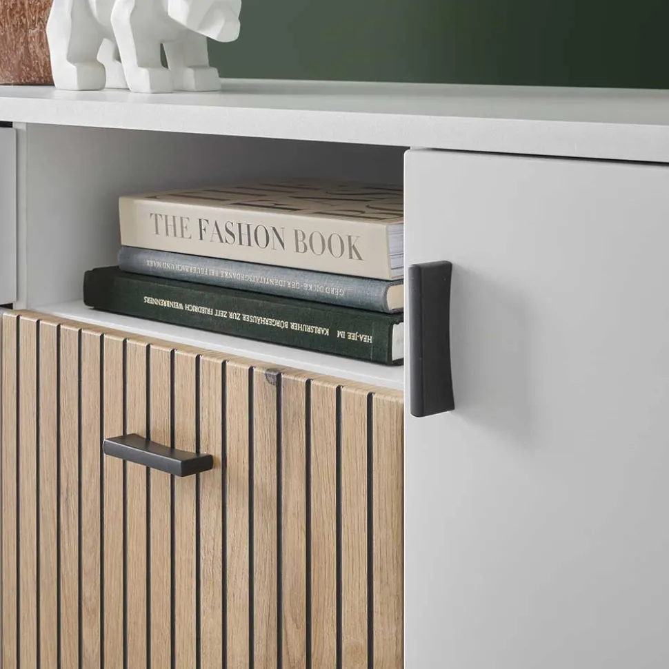 Design Sideboard in Mattweiß mit Wildeiche - Nenaloro