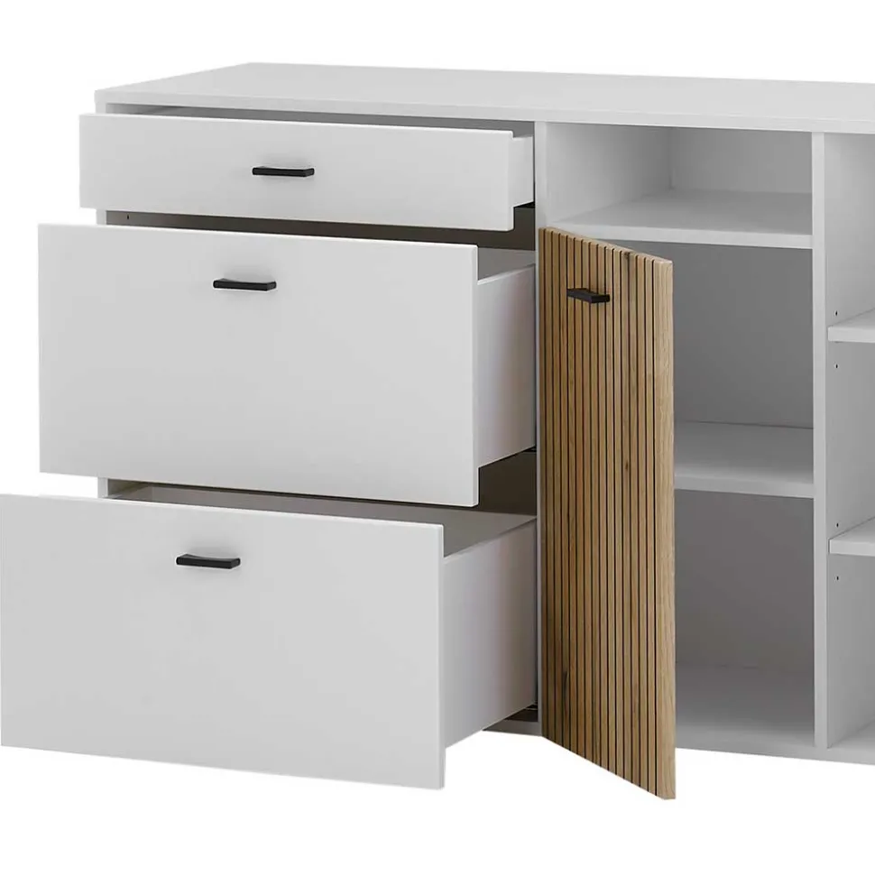 Design Sideboard in Mattweiß mit Wildeiche - Nenaloro