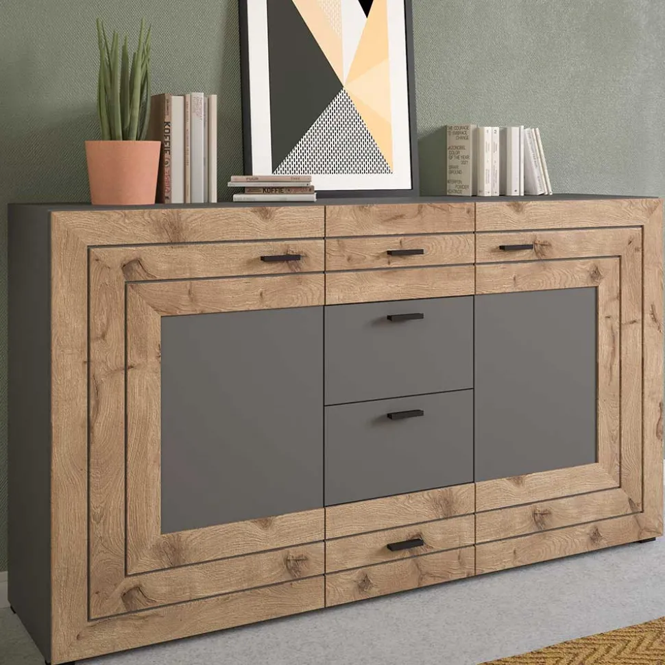 Design Sideboard in Wildeiche NB & Grau - Scarlett