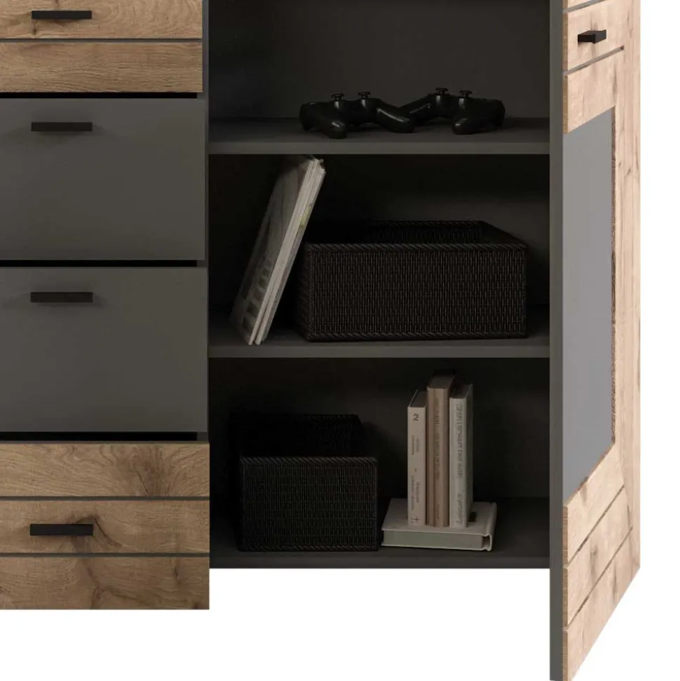 Design Sideboard in Wildeiche NB & Grau - Scarlett