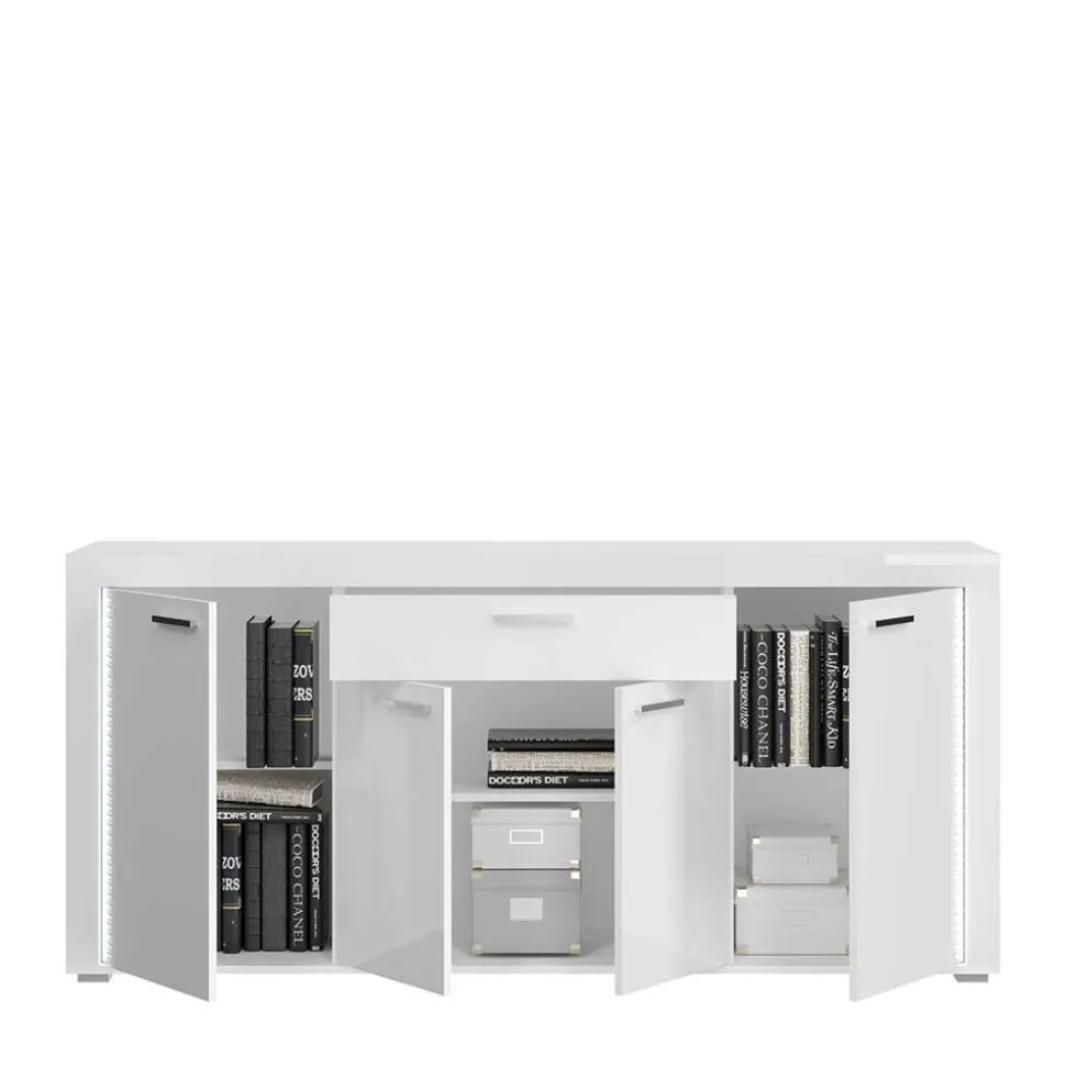 Design Sideboard mit LED in Weiß Hochglanz - Gomata