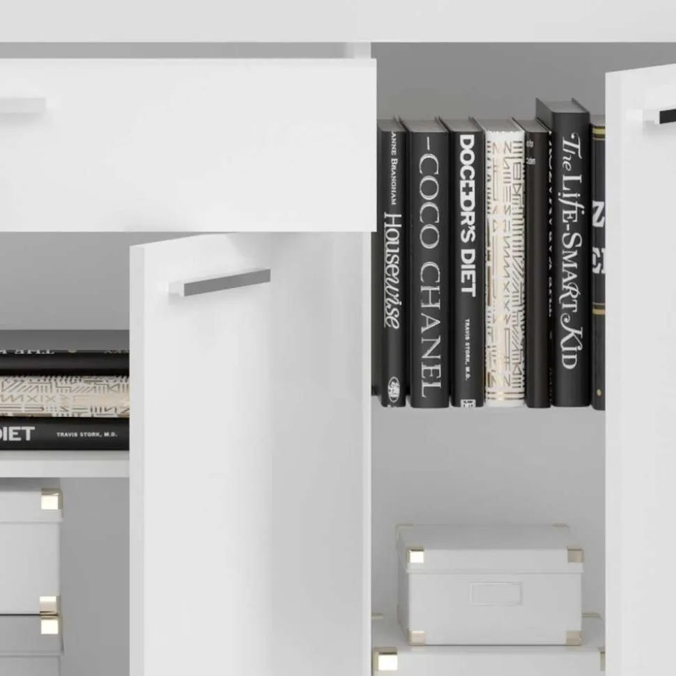 Design Sideboard mit LED in Weiß Hochglanz - Gomata