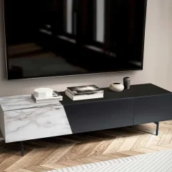 Design TV Board im Marmor Optik und Schwarz - Gumerus