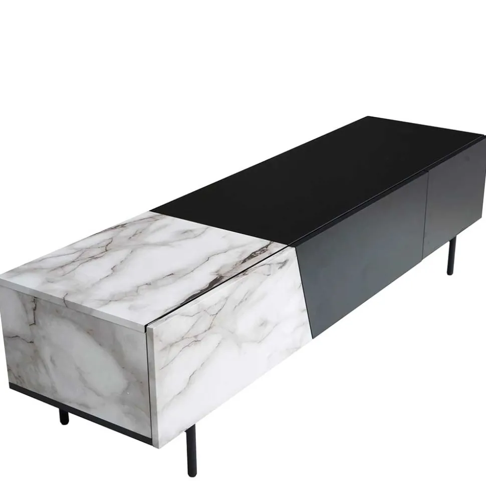 Design TV Board im Marmor Optik und Schwarz - Gumerus