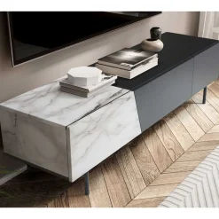 Design TV Board im Marmor Optik und Schwarz - Gumerus
