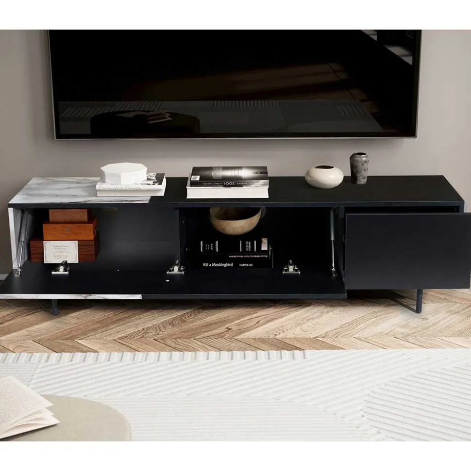 Design TV Board im Marmor Optik und Schwarz - Gumerus