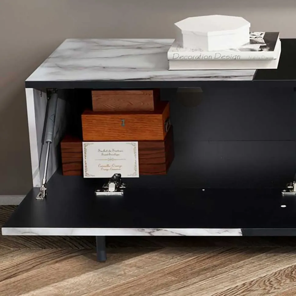 Design TV Board im Marmor Optik und Schwarz - Gumerus