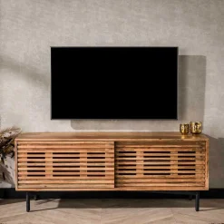 Design TV Board mit Lamellen Schiebetüren - Janana