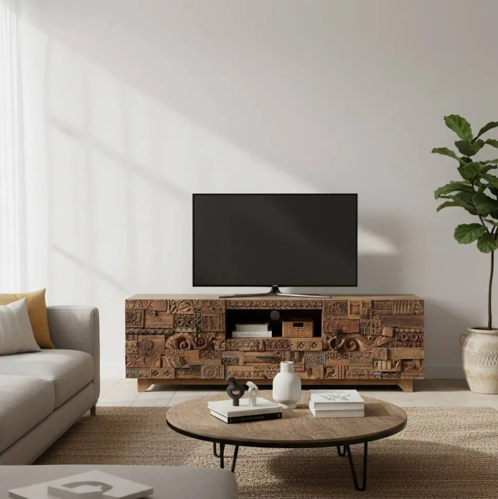 Design TV-Lowboard aus Mangoholz rustikal - Lacid