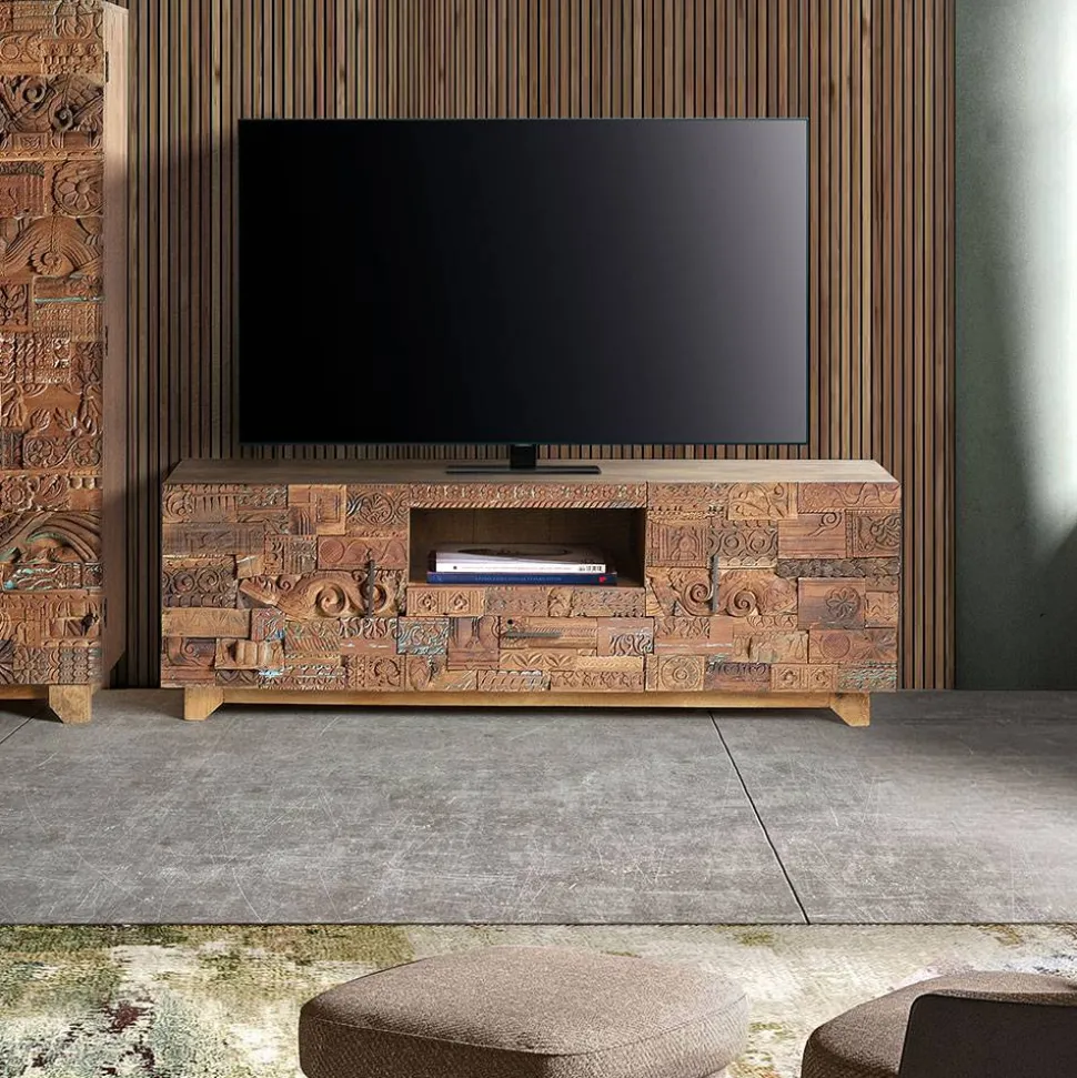 Design TV-Lowboard aus Mangoholz rustikal - Lacid