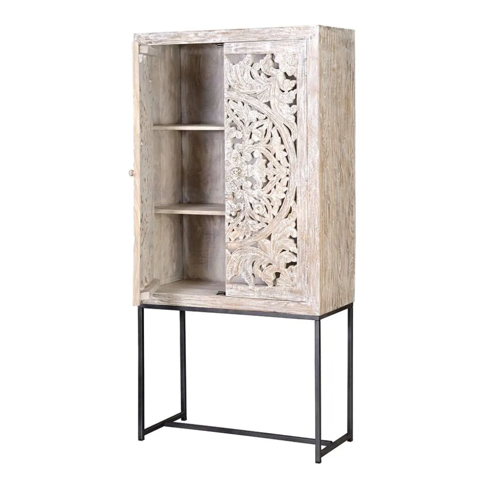 Design Vintageschrank in White Wash Mangoholz - Fudorus