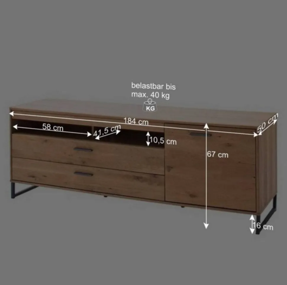 Designer Wohnwand aus Eiche - Assela (vierteilig)