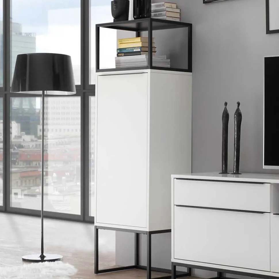 Designer Wohnzimmer Schrank in Weiß & Schwarz - Enkraja
