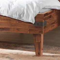 Doppelbett aus Akazie mit Antik Finish - Caleena