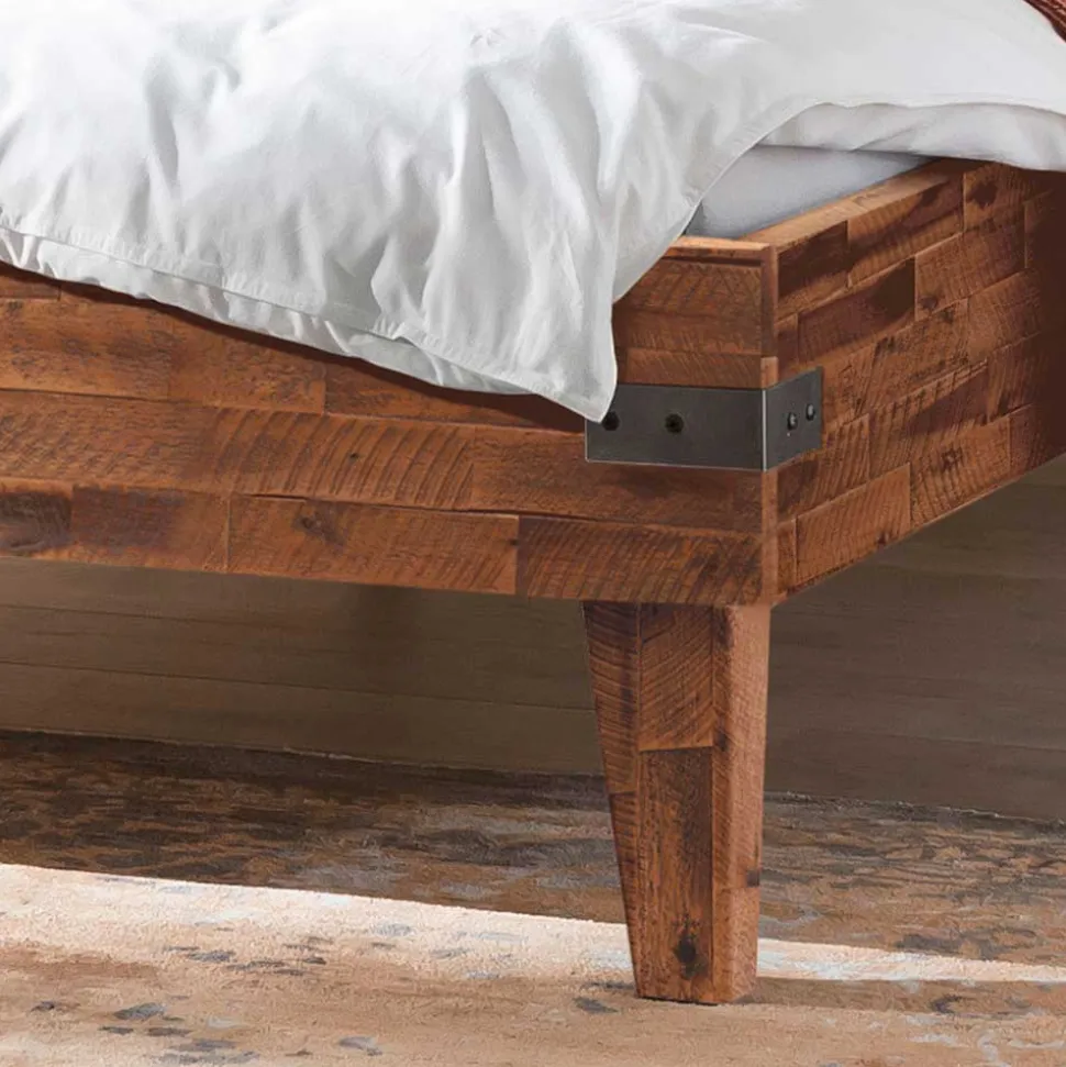Doppelbett aus Akazie mit Antik Finish - Caleena