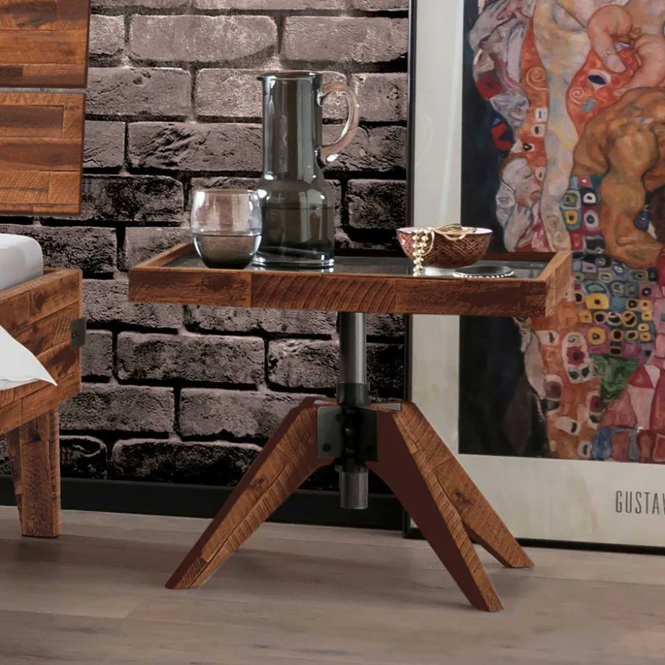 Doppelbett aus Akazie mit Antik Finish - Caleena