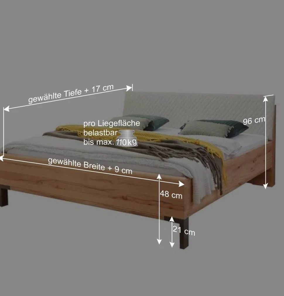 Doppelbett aus Kernbuche mit Polsterkopfteil - Krofun